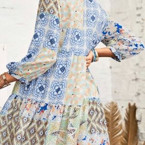 Patchwork and Floral print dress